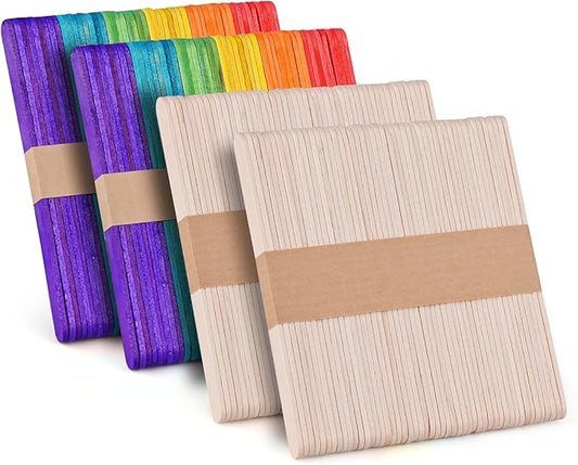 200 Piece Multicolor Popsicle Sticks - 4.5 Inch Natural Wood Craft Sticks for Waxing,Craft Project, Tongue Depressor,DIY Classroom Crafts,Woodcraft (Wood, Rainbow)