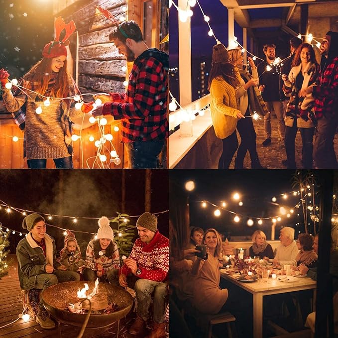 Outdoor LED String Lights 50ft - G40 Edison Bulbs with Clear Plastic Globes, Dimmable Waterproof Commercial Grade Fairy Lights for Wedding/Backyard/Cafe, Indoor Outdoor Party Decoration (Warm White)