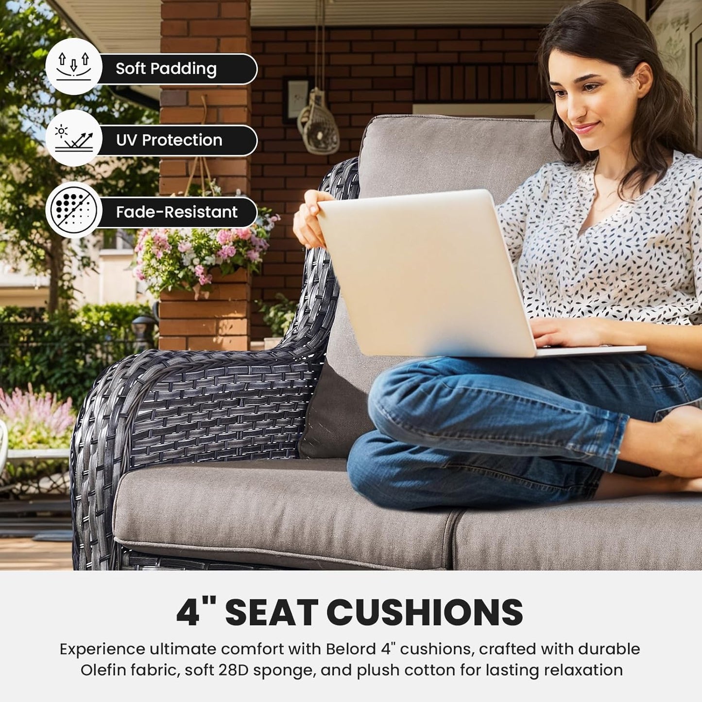 Outdoor Furniture 3-Seater Rattan Sofa Patio Wicker Sofa Couch Furniture Set with Washable Cushions