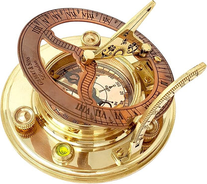 Brass Nautical - Antique Brass & Copper Sundial Compass, Sundial Clock in Box Gift Sun Clock Ship Replica Watch