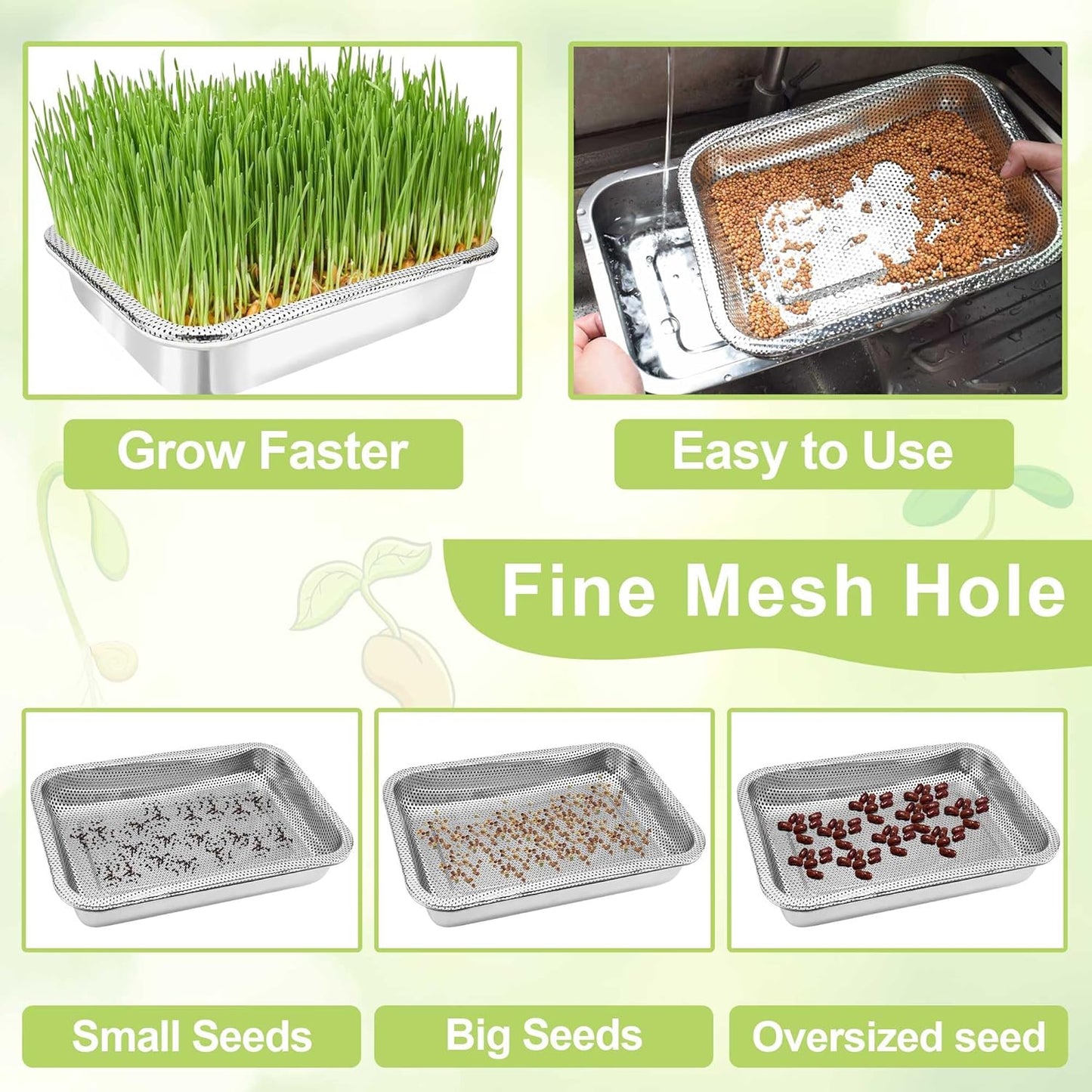 Stainless Steel Sprouts Growing Kit 4-Tier 14 inch Trays, Microgreens Growing Kit, Seed Sprouting Tray with Encrypted Mesh Sprouts for Beans Alfalfa Broccoli Wheat Grass