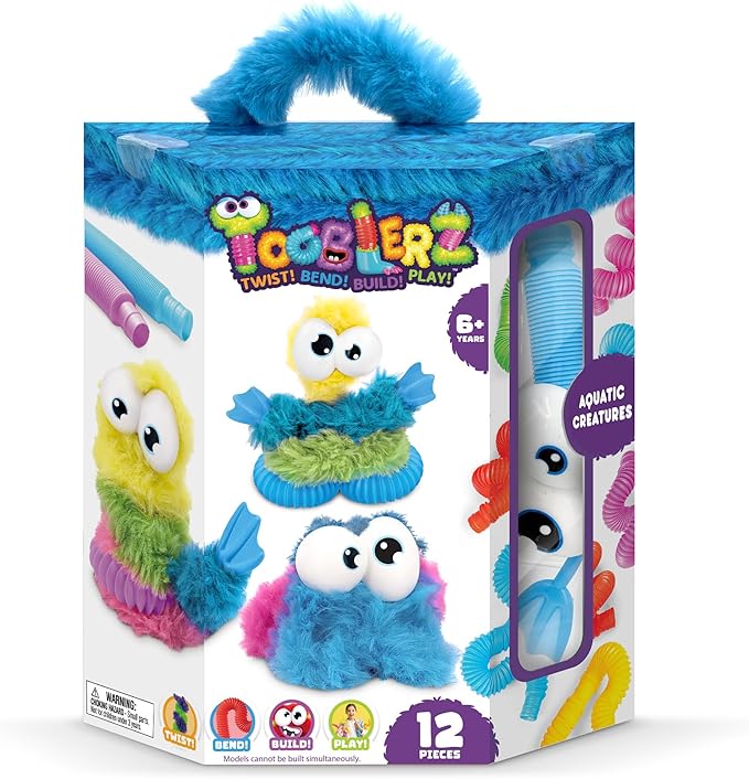 WeVeel TOOBLERZ Aquatic Creaturez Medium Set – 12-Piece Mix-and-Match Craft Kit for Kids – Includes Fuzzy Chenille Sticks, Fidget Tubes & Character Accessories – Creative Toy for Ages 6+
