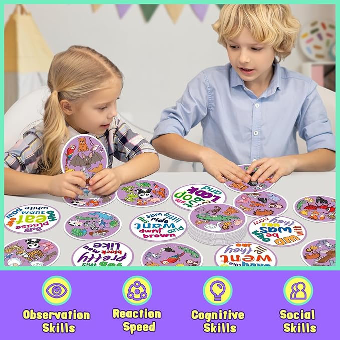 Memory Card Game, Kids Sight Word Piles Card Games, Animal Table Match Game for Toddlers, Indoor Recess Family Games, Preschool Classroom Reading Games, Homeschool Supplies
