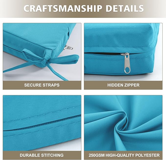 24x24 Inch Outdoor Cushions for Patio Furniture Set of 2, Waterproof Outdoor Chair Cushions w/Fade-Resistant, Removable & Machine-Washable Covers, Deep Seat Sofa/Couch Pad Replacement, Teal