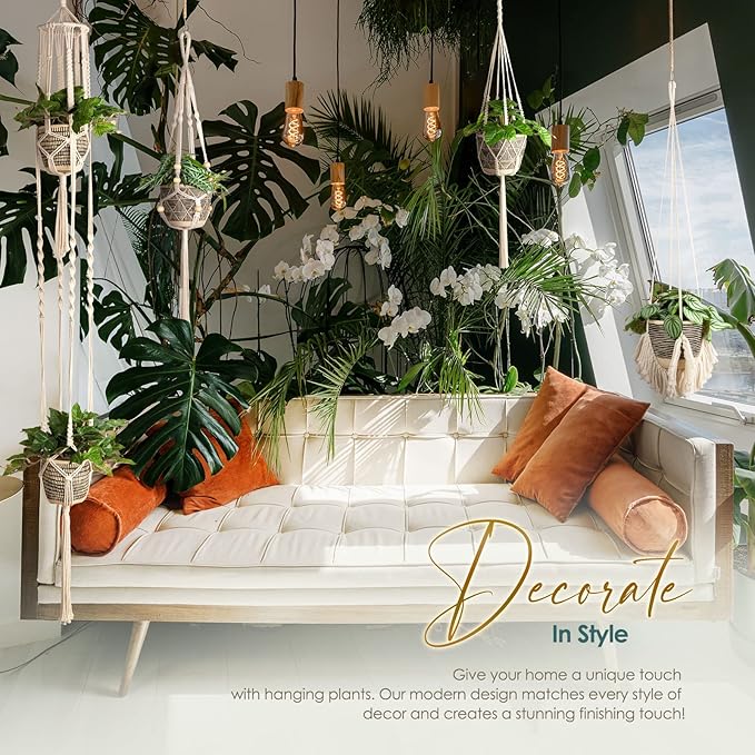 ANROYE Macrame Plant Hanger for Indoor Set of 4, Bohemian Hanging Planter with Tassels for Flower Pot, Boho Decorative Houseplant Rope Holder for Home Decor Bedroom Window Farmhouse