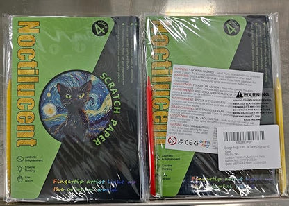 Georgie Porgy Scratch Paper Art Set for Kids Adults Magic Rainbow Scratchboards for DIY Arts and Crafts Kits Christmas Birthday Gift with Scratching Tools Kit (A5-Noctilucent Animals + Racing Cars)