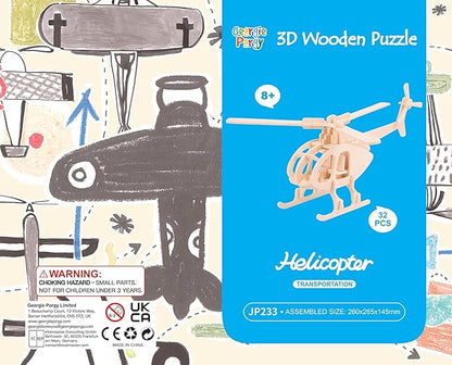 Georgie Porgy 3D Wooden Puzzles for Kids Toys Construction Woodcraft Kits DIY Model Puzzle Kits Birthday Gifts Pack of 3 (Biplane Helicopter Civil Airplane)