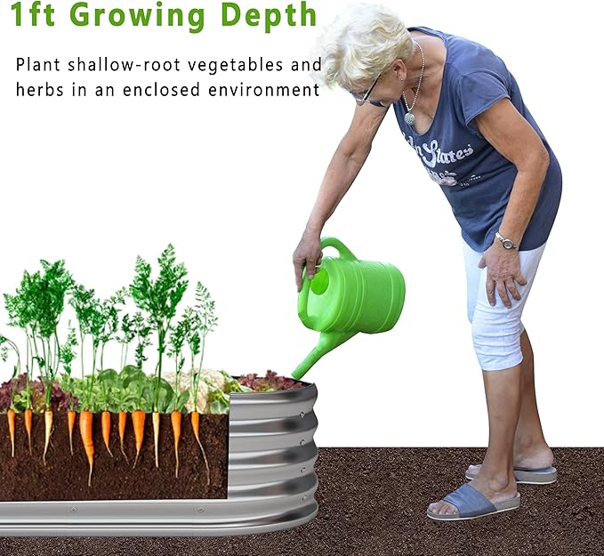 KFN 2PCS 4x1.8x1FT Galvanized Raised Garden Bed,Raised Garden Bed Kit-Oval Metal Vegetable Box,Large Planter Flower Boxes Outdoor,Planting for Vegetables,Flower,Herb,Sliver,0.7mm