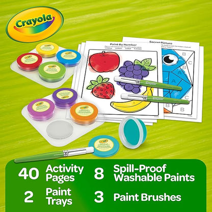 Crayola Spill Proof Paint Set (8ct), Stocking Stuffer & Holiday Gifts for Toddlers, Washable Toddler Paint Kit, With Brushes, Pots, Activity Pages, Ages 3+