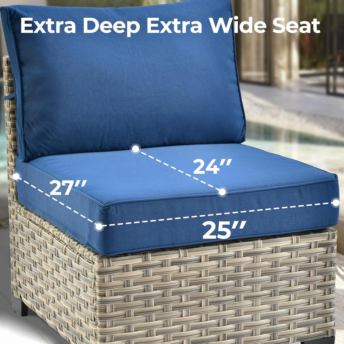HOOOWOOO Outdoor Sectional Patio Furniture Set,7 Pieces Wicker Conversation Sets,Extra Deep Out Door Sofa Outside Furniture Couch with Ottoman,Navy Blue