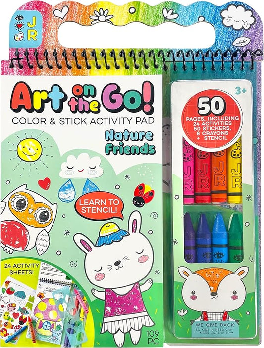 Bright Stripes Art On The Go Nature Theme Travel Kit for Kids Ages 3+ | Travel-Friendly Coloring Set with Crayons, Stickers & Activity Book | Mess-Free Creative Fun for Toddlers and Preschoolers