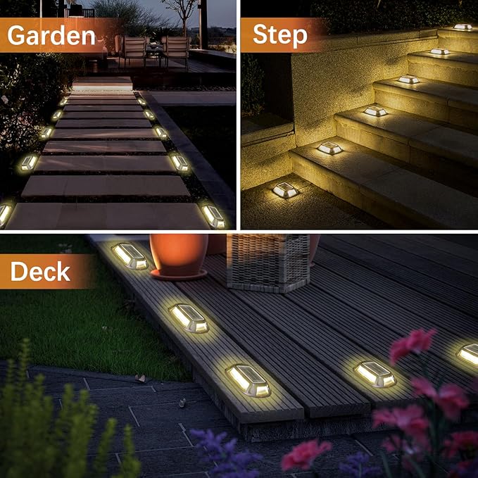 Solar Driveway Lights Dock Deck Lights 2 Pack, 9 Colors in 1, LED Driveway Markers Deck Lights IP68 Waterproof Outdoor Solar Powered Warning Step Lights for Pathway RGB