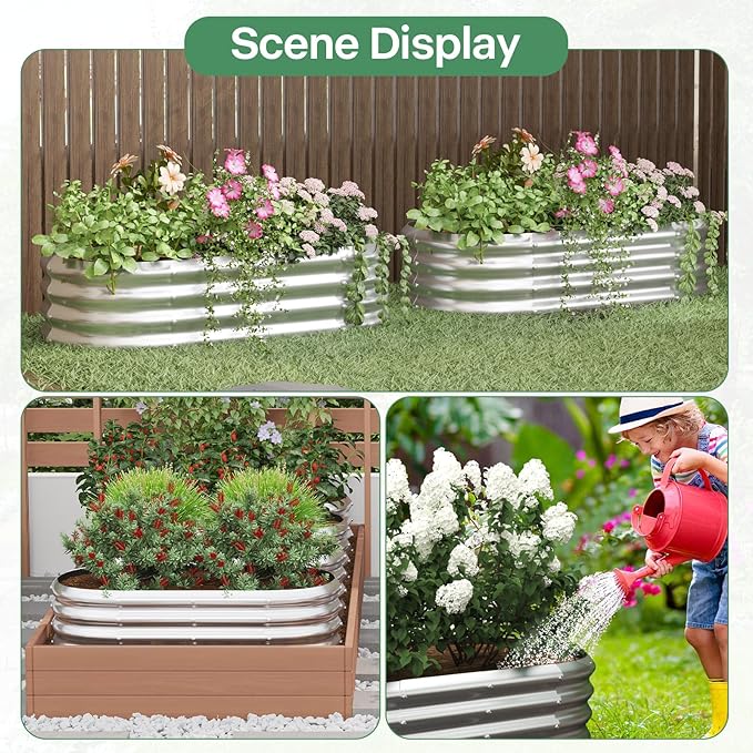 Galvanized Raised Garden Bed Kit, Galvanized Planter Garden Boxes Outdoor, Oval Large Metal for Vegetables,Flower,4x1.8x1FT
