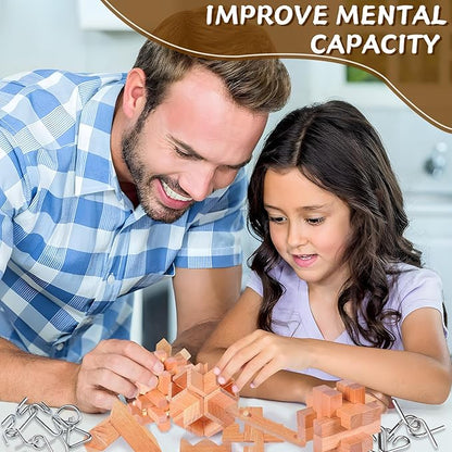 Rileryan 16 PCS Wooden Metal Brain Teasers for Adults 3D Brain Teasers Wooden Cube
