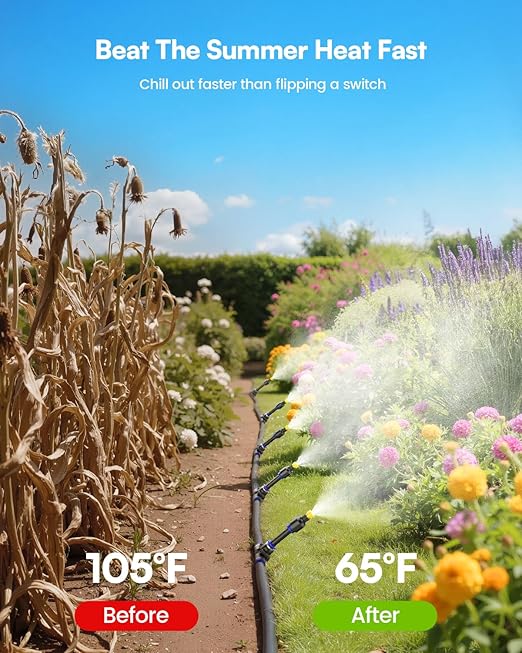 RAINPOINT Misters for Outside Patio - Upgraded 26FT(8M) Misting System Kit with Water Filter for Cooling Outdoor, 26FT Misting Line + 7 Mist Nozzles for Backyard Garden Porch Deck Greenhouse