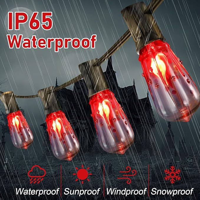 10FT Halloween String Lights Outdoor with 11 ST40 Flame Bulbs (1 Spare), Plug in Halloween Flaming Blood Drop Light Strings UL Listed for Patio, Backyard, Halloween, Party Decoration, E17 Base