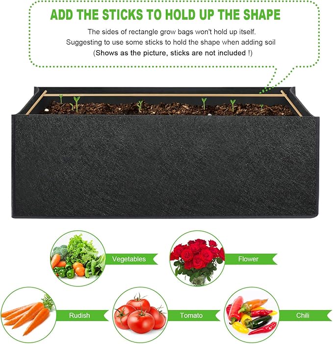 ANGELIOX 3-Pack Grow Bags, 10 Gallon Heavy Duty 300G Thickened Nonwoven Fabric Raised Garden Bed Square Flower Planter Containers for Carrot Onion,Flowers,Fruit/Growing Pots with Handles(60x30x20cm)