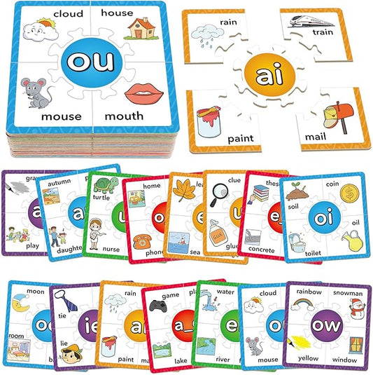 Torlam Phonics Puzzle, Rhyming Games Phonics Games Flash Cards for Kids Toddler, Learn to Read Spelling Reading Sight Words, Long Vowel Silent E Site Words for Preschool Kindergarten Homeschool