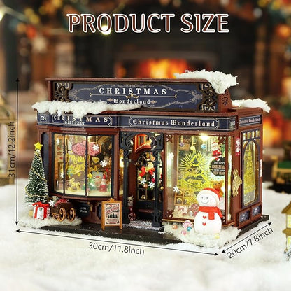 Miniature Dollhouse Kits, Tiny House Kit and Light, Doll House Kits for Adults to Building, Unique Gift for Birthday Christmas Day, Christmas Wonderland