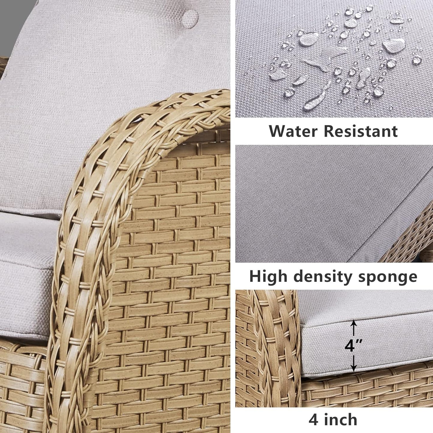 HUMMUH Swivel Patio Chair 3 Piece PE Wicker Patio Furniture Set with Rocking Chairs and Side Table Outdoor Bistro Set for Porch,Garden,Deck,Poolside