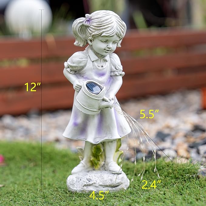 Solar Garden Decor Girl Statue Lawn Ornaments with Solar Watering Can for Outside Yard Porch Patio Balcony Decor Outdoor Gardening Gifts for Women Moms