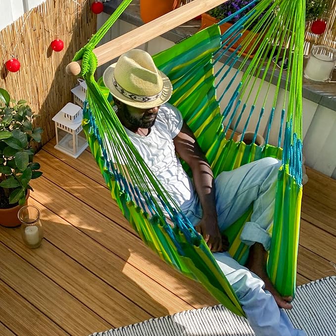LA SIESTA® - XL King Domingo Hammock Swing Chair - Weather & Tear Resistant Hanging Hammock Chair - Indoor Outdoor Hammock Chair Swing - Hanging Chair for Patio Porch Bedroom - Max 355 Lbs, Lime