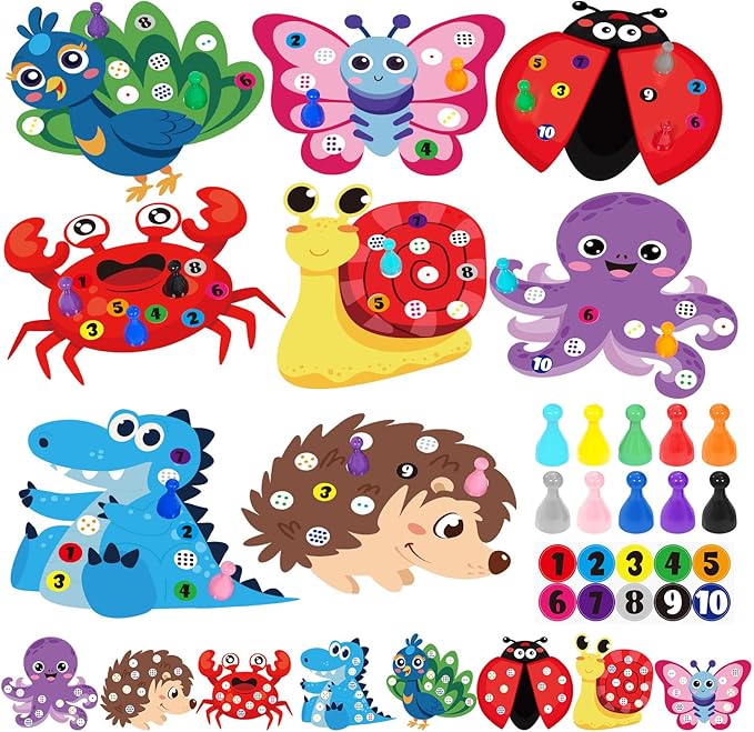Cinrobiye Numbers Matching & Counting Game Montessori Educational Learning Manipulative Animal Number Counting & Color Sorting Board Sets for Preschool Math Classroom Fine Motor Must Haves