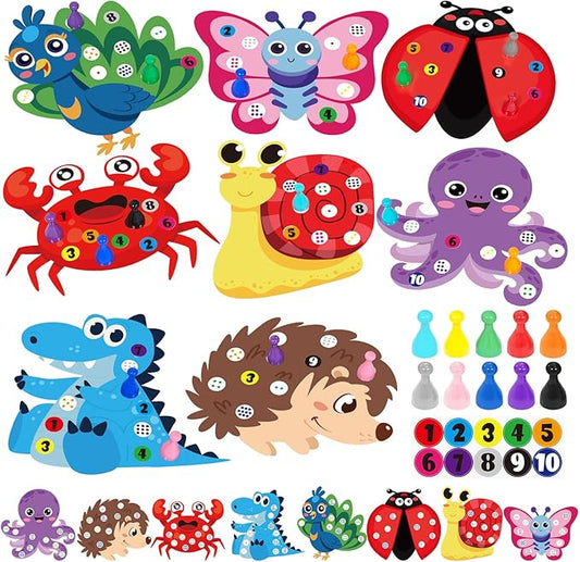 Cinrobiye Numbers Matching & Counting Game Montessori Educational Learning Manipulative Animal Number Counting & Color Sorting Board Sets for Preschool Math Classroom Fine Motor Must Haves