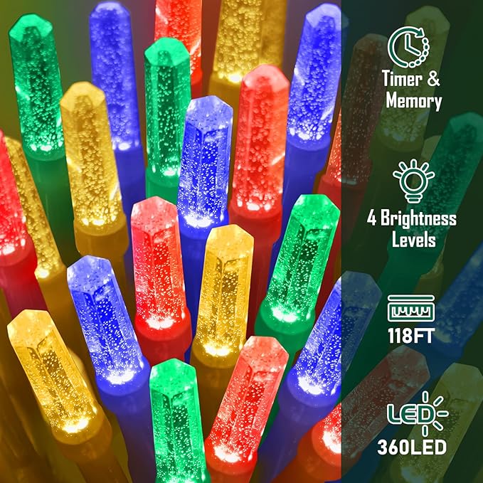 Heceltt 360 LED 118 FT String Lights Outdoor, 8 Modes Easter Lights Plug in, IP44 Waterproof Led String Lights with Timer and Memory for Easter Yard Party Garden Decorations (Multicolor)
