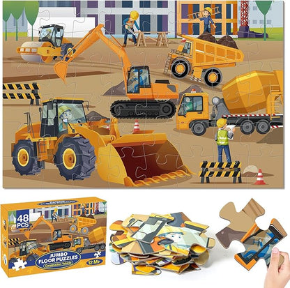 Construction Floor Puzzle for Kids - 48 Pieces Large Construction Vehicle Jigsaw Puzzles for Kids 3-5, Toddler Learning Preschool Educational Toys 12 Month+, Birthday Christmas Gifts for Boys Girls