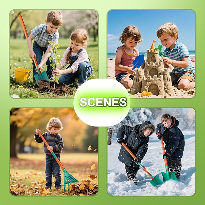 Kids Gardening Set-12 PCS Kids Gardening Tools Wheelbarrow Set with Shovel, Leaf Rake, Gloves, Spray Bottle-Toddler Gardening Set Play Outdoor Educational STEM Learning for Boys Girls Age 3 4 5 6 7 8+