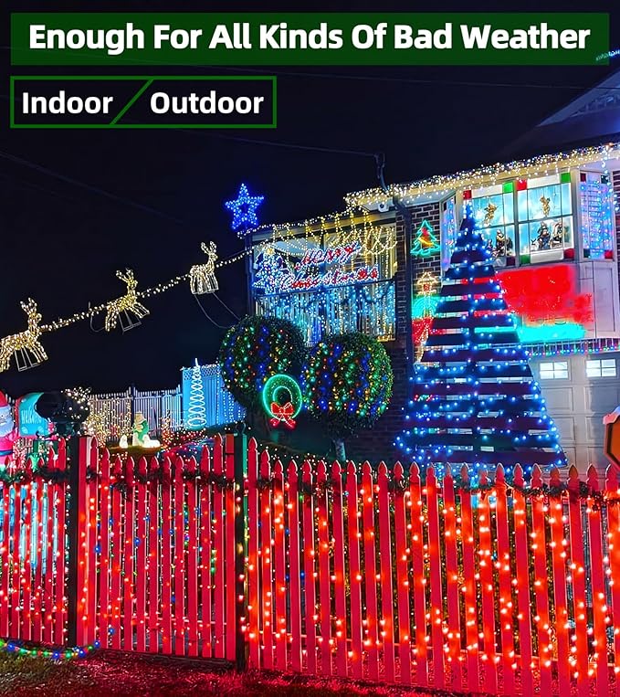 1500 LED 492FT Christmas Lights With Timer Memory - Green Wire String Lights for Indoor Outdoor Decorations, Christmas Tree, Party, Xmas, Wedding, Garden, Patio - Red