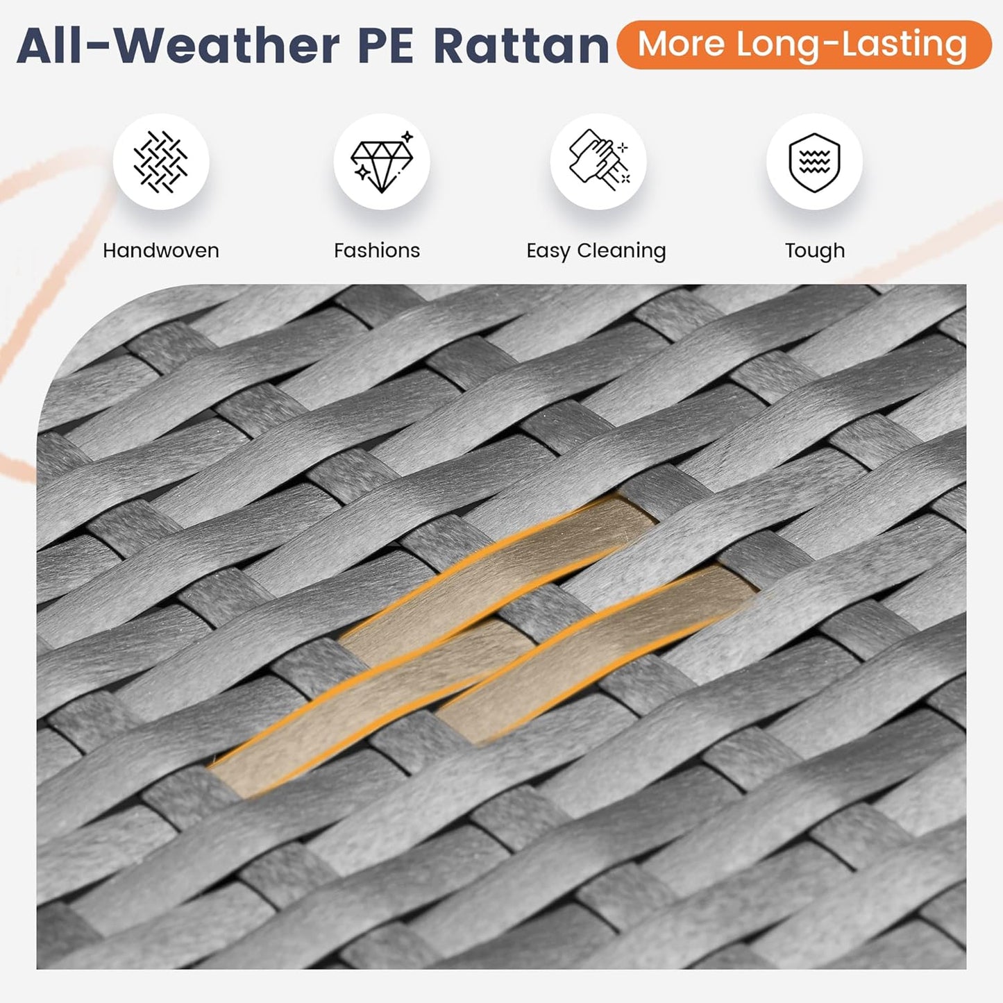 UDPATIO Patio Furniture Set with Fire Pit Table, 8 Inch Armrest Patio Sectional Sofa, 7 Piece Wicker Outdoor Furniture Conversation Set with Waterproof Cover for Backyard Deck(Grey/Navy)