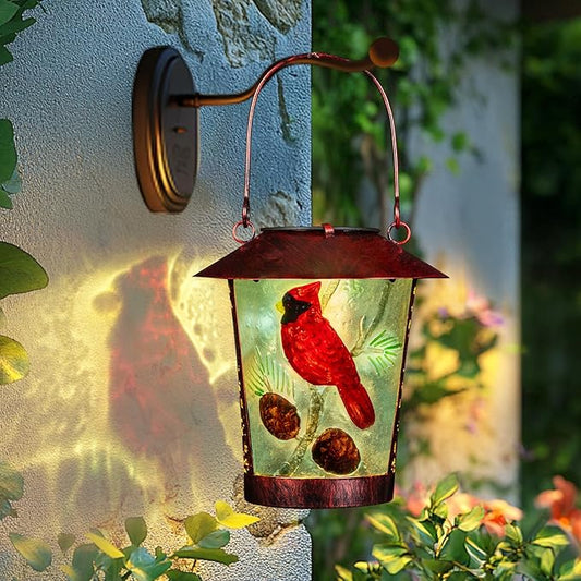 Solar Lanterns, Outdoor Hanging Lanterns Waterproof LED Solar Cardinal Lights Tabletop Lamp for Outdoor Yard Patio Porch Garden Decoration as Gifts for Mom Grandma Women