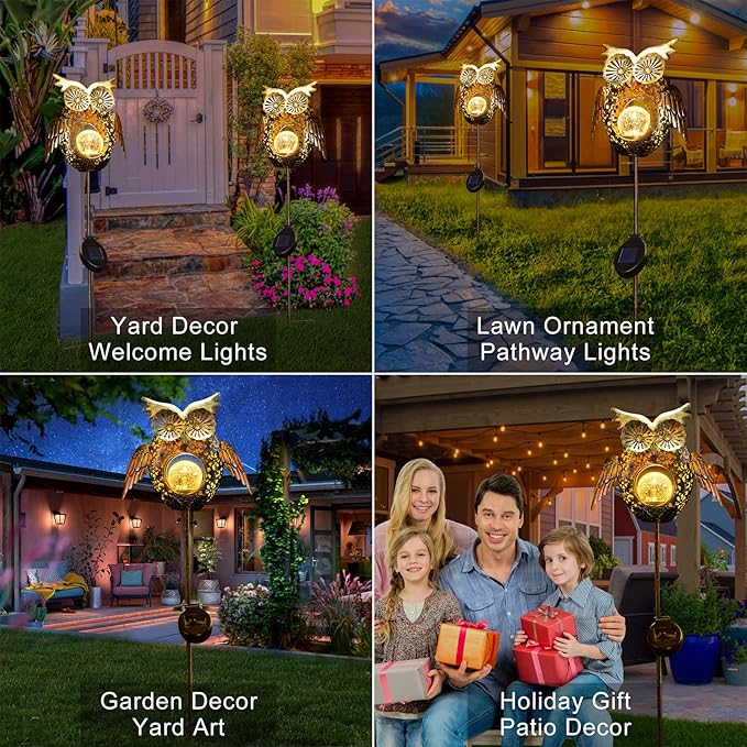 Go2garden Solar Lights Outdoor Owl Garden Gifts Women Metal Stakes Lights for Lawn Ornaments, Yard Art, Pathway, Patio Decorations,Birthday Mothers' Day Gift for Mom Dad Grandma (Bronze)