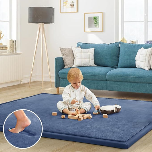 Baby Play Mat for Floor Tummy Time Mat Nursery Muscle Area Rug Playroom Rug Tatami 47"*47" Memory Foam 1.3" Thick Crawling For Babies,Toddlers, Infants, Kids,Floor(Blue)