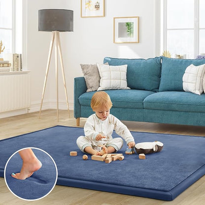 Baby Play Mat for Floor Tummy Time Mat Nursery Rug Muscle Mat Area Rug Playroom Rug Tatami Mat 6'7"x5'11" Memory Foam 1.3" Thick Crawling Mat for Babies,Toddlers, Infants, Kids,Floor Mat(Blue)