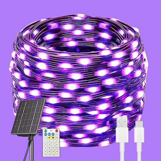 Solar Christmas Lights, 500LED 19 Modes Solar Powered Christmas Lights, Waterproof LED Solar Christmas Decorations for Fence Balcony Holiday Party 1 Pack