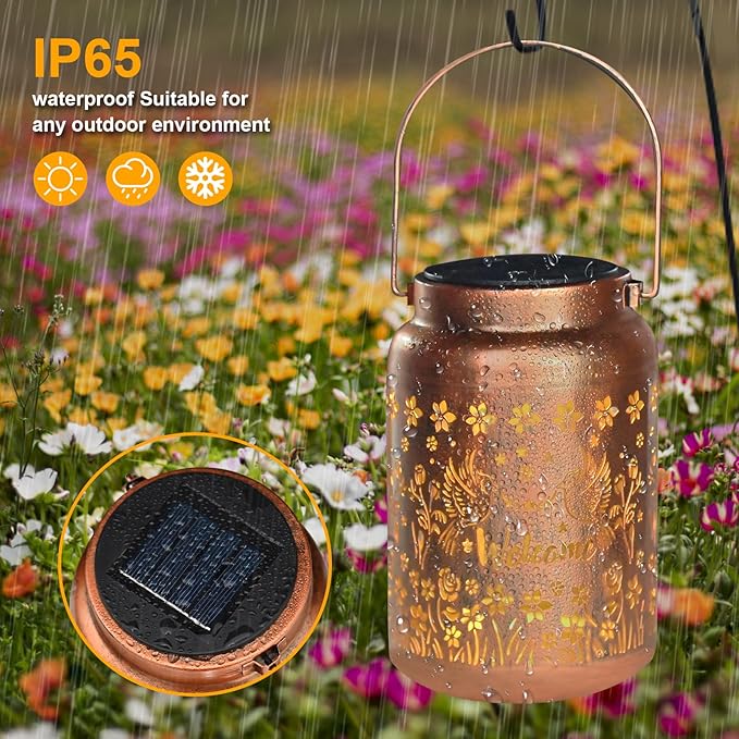 Cardinal Solar Lanterns Outdoor Waterproof Garden Decor Birthday Gifts for Women Mom Grandma Metal Hanging Hummingbird Solar Lights for Outside LED Lanterns for Yard Patio Lawn Pathway Landscape