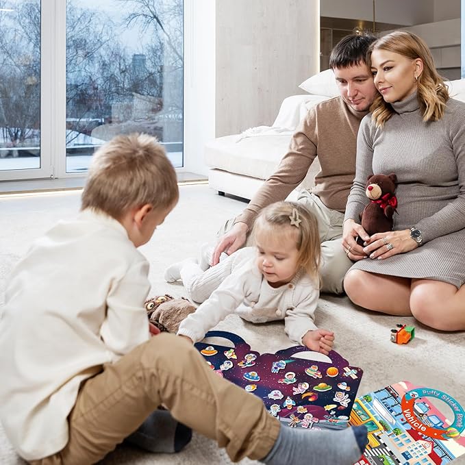 6 Sets 3D Reusable Sticker Books for Toddlers, Puffy Activity Books for Kids Ages 3-5, Travel Sticker for Kids 3 4 5 6 Years Old Girls & Boys Birthday Gifts