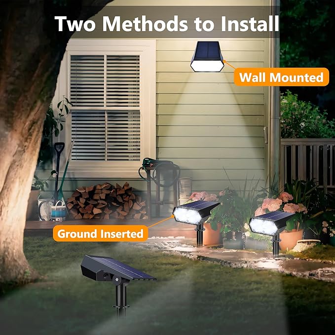 Solar Spot Light Outdoor, 49 LED Lights for Outside, 2 Modes Solar Powered Spotlights, Waterproof Pathway Light for Garden Yard Walkway Driveway Landscape Decorations (4 Pack-Cool White)