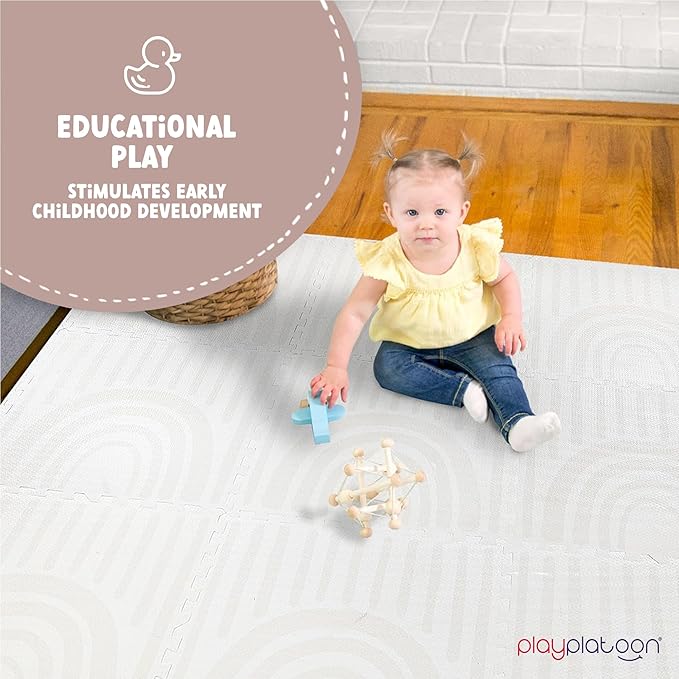 Play Platoon Non-Toxic Large Kids Play Mat, 16 Foam Mat Tiles 96 x 96 inch - Extra-Thick Interlocking Comfortable 24 x 24 in. Puzzle Baby Play Mats for Floor, Neutral Baby Play Mat Rug for Toddlers