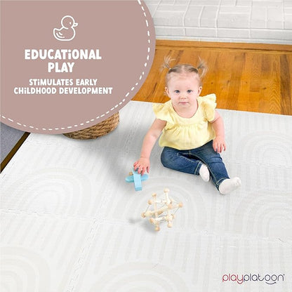 Play Platoon Non-Toxic Large Kids Play Mat, 16 Foam Mat Tiles 96 x 96 inch - Extra-Thick Interlocking Comfortable 24 x 24 in. Puzzle Baby Play Mats for Floor, Neutral Baby Play Mat Rug for Toddlers