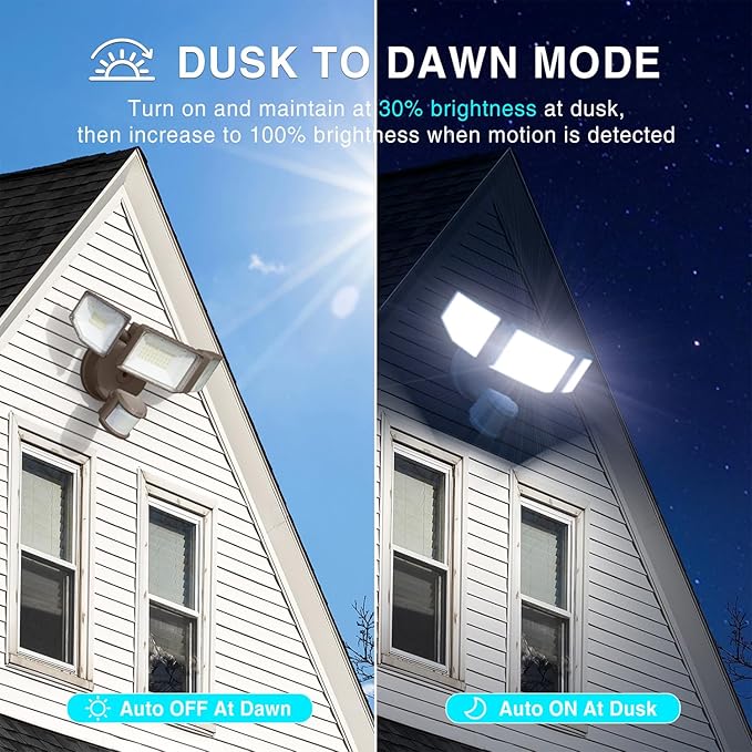 85W LED Security Lights Motion Sensor Light Outdoor, 8500LM Dusk to Dawn, IP65 Waterproof, 6500K, 3 Head Motion Detected Flood Light, Floodlight for Outside, Garage, Yard, Porch (Brown)