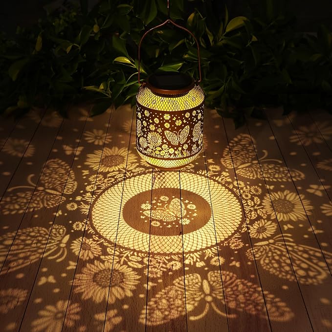 Solar Lanterns Outdoor Waterproof Butterfly Garden Decor Birthday Gifts for Women Mom Grandma Hanging Solar Lights Metal Decoration Outside for Yard, Patio, Backyard, Porch, Pathway