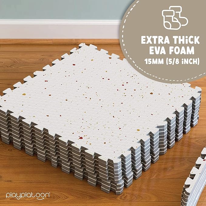Play Platoon Non-Toxic Large Kids Mats for Floors, Extra-Thick Interlocking Tiles, 24 x 24 in. Puzzle Mat Pieces with Border, 9 Tile 72 x 72 inch, Neutral Playmat Rug for Toddlers & Children