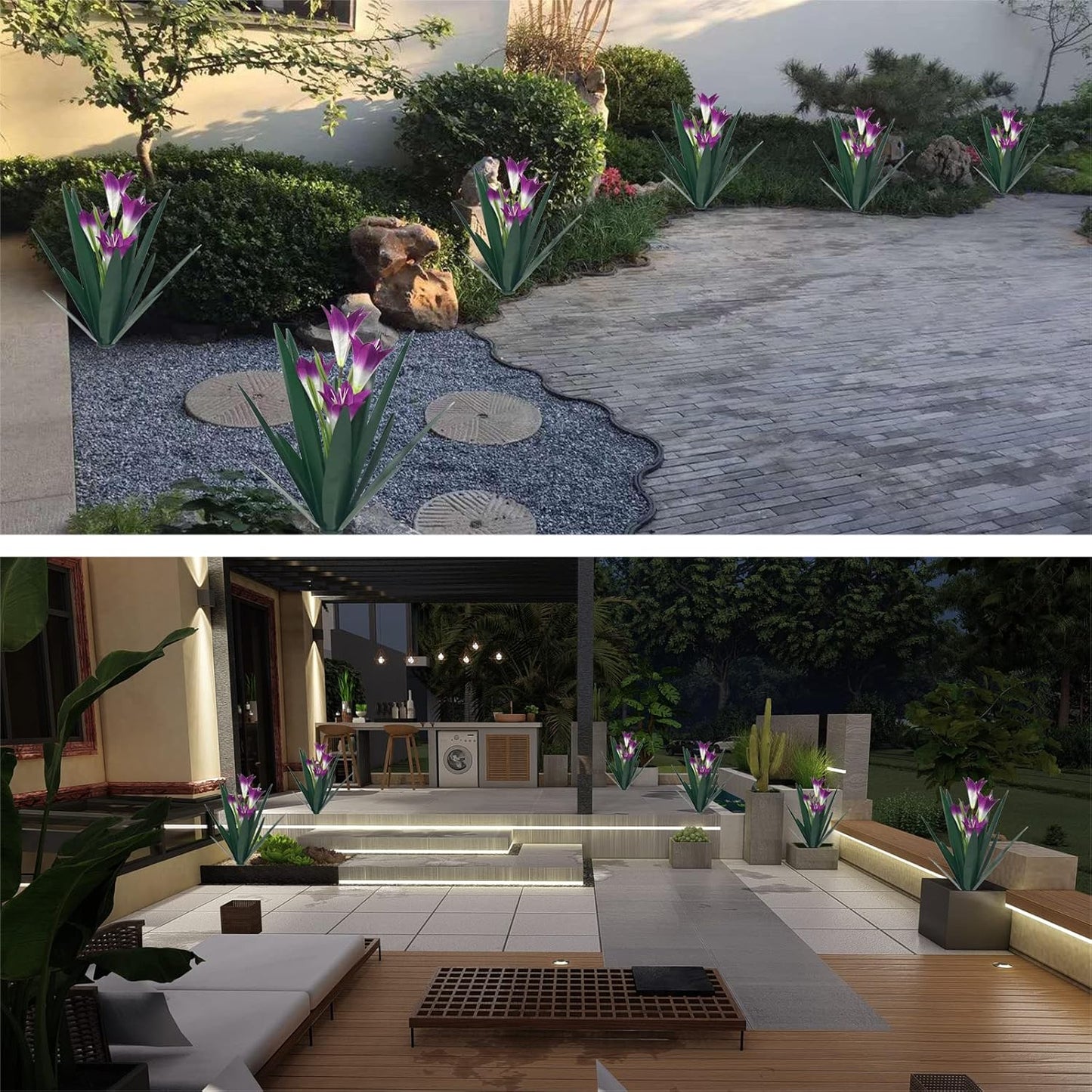 Homight Metal Agave Plant Outdoor Decoration Outdoor Garden Decoration Lily Mexican Yard Art Plant Garden Agave Lily Decorative Garden Gift… (2 Big Purple Lilies)