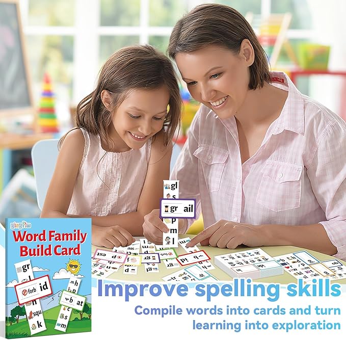 gisgfim 48 Word Families Activity Word Builder ABC Vocabulary Flashcards Kindergarten Sight Phonics Flash Card Learn to Read Phonics Game Read and Rhyme Activity Matching Letter Game 2 per Sheet