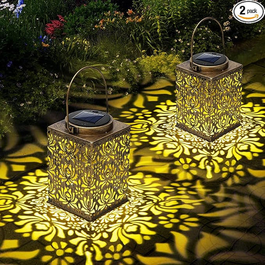 2 Pack Solar Lanterns Outdoor Waterproof - Metal Solar Garden Lights for Patio Porch Yard Garden Decor, Christmas Birthday Gifts for Women (Bronze)