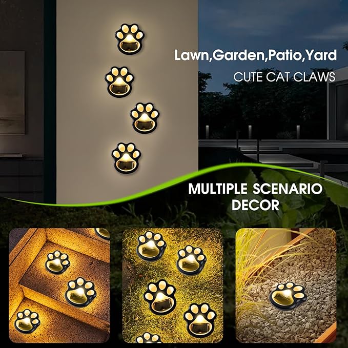 Set of 4 Wireless Solar Dog Paw Print Lights, 5.1" LED Garden Lanterns, Waterproof Outdoor Animal Pet Decor for Garden, Pathway, Yard & Patio, Multicolor Changing Lights